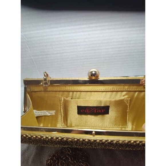 Vintage Retro Caziar Chainmail Clutch Bag Matte Gold With Clasp Chain Strap - Picture 11 of 12